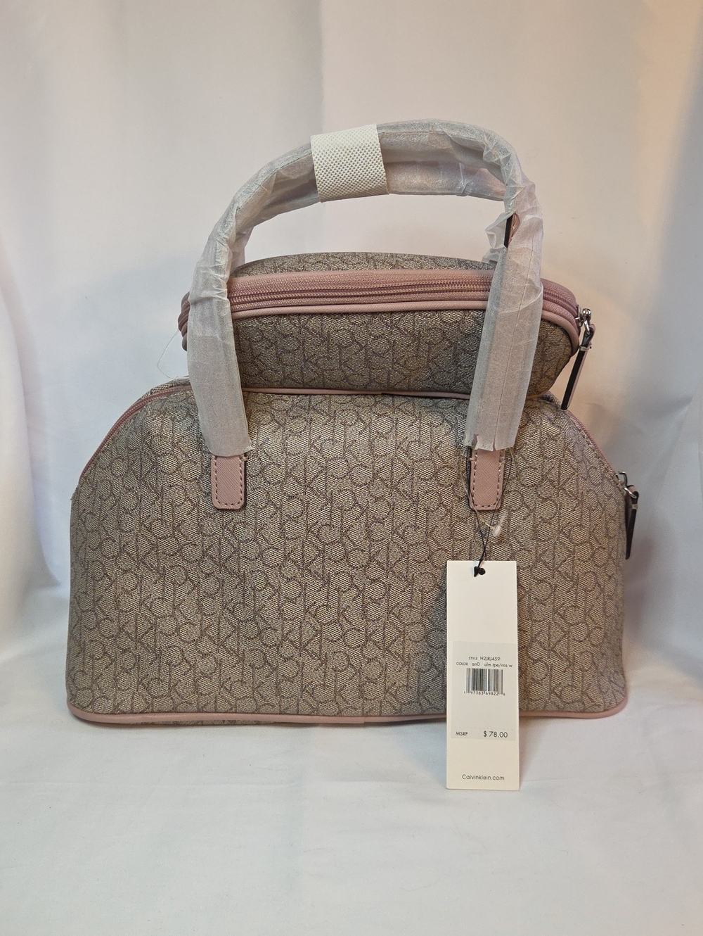 Women’s Pink Monogram Dome Handbag With Matching Cosmetic Bag